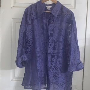 Women’s sheer purple button up blouse by Coldwater Creek size XL